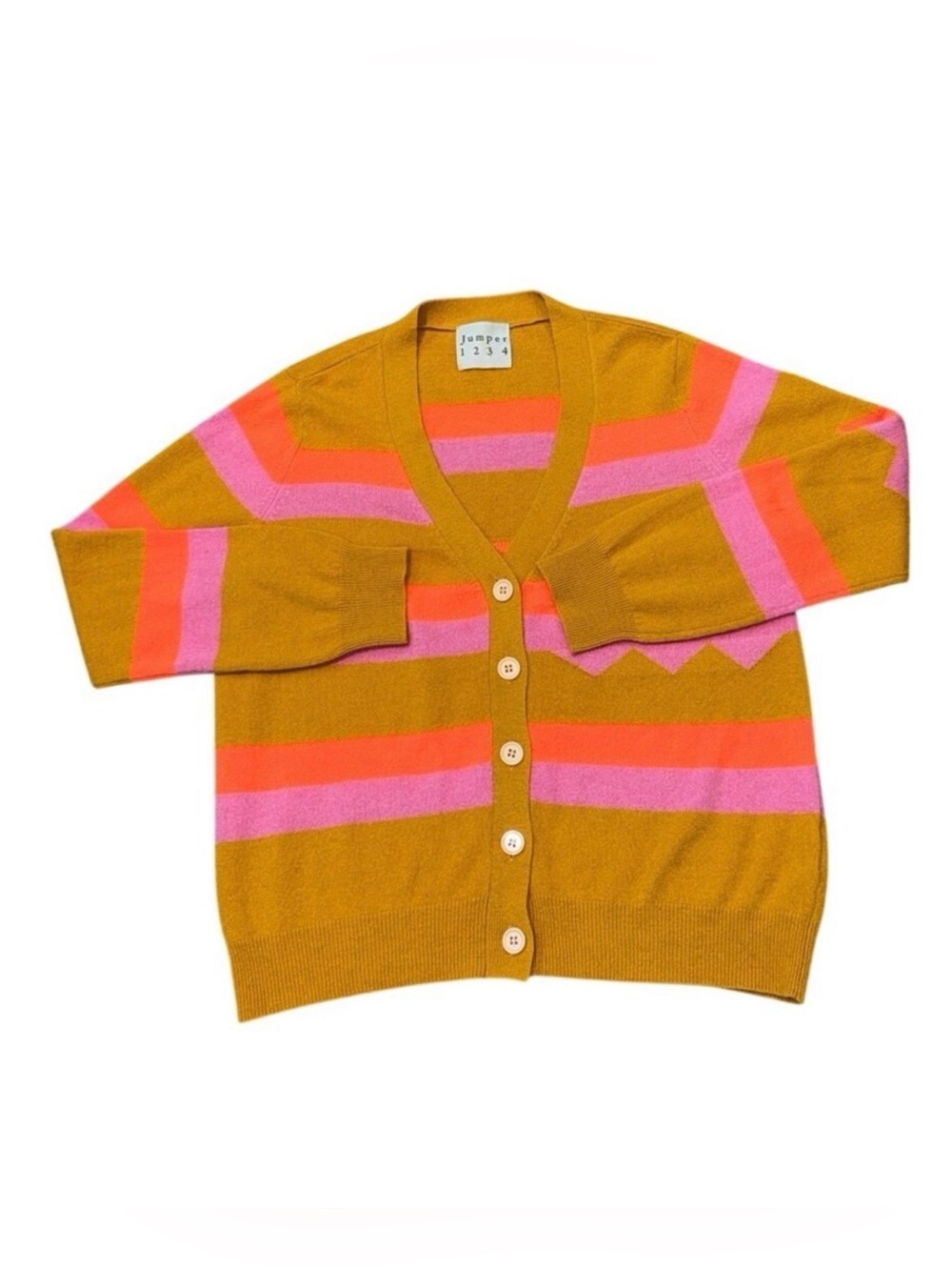 JUMPER 1234 100% CASHMERE Luxe Cardigan Sweater | Pink Orange Stripe | Sz M (3)